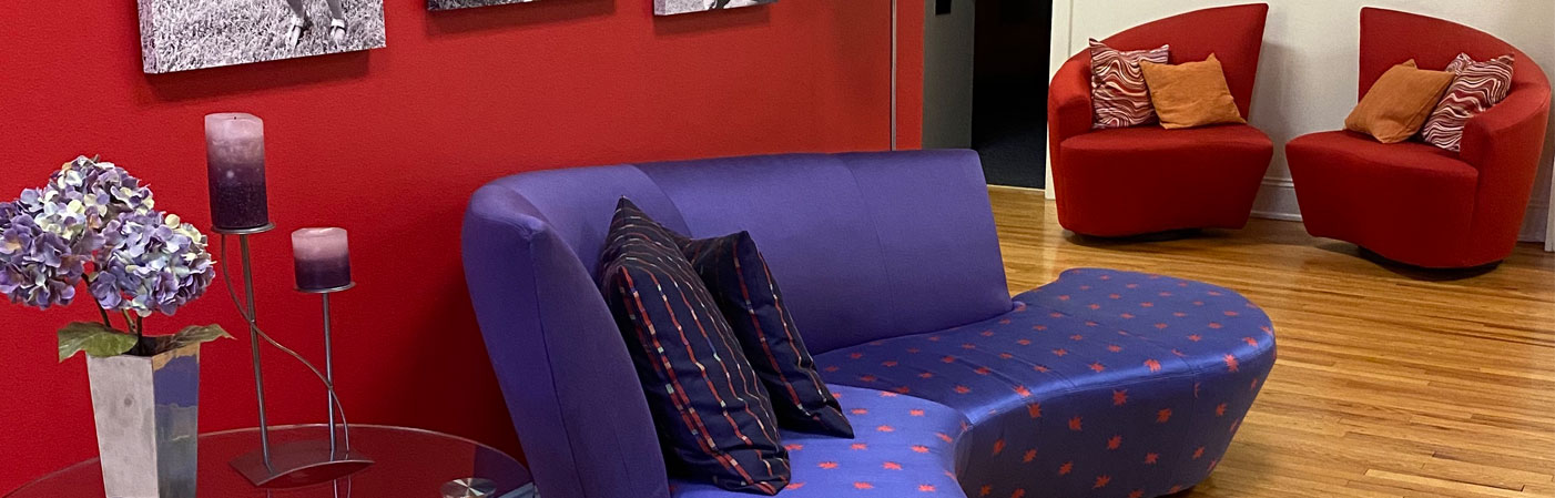 HubSpot interior, colorful couches and accents